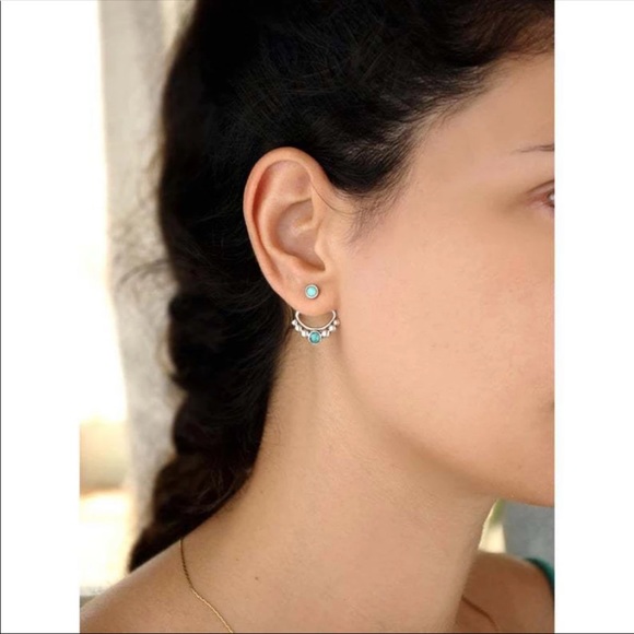 “Native Dreamer” Turquoise Antique Sterling Silver Vintage Stud Bohemian Earring - Picture 2 of 6